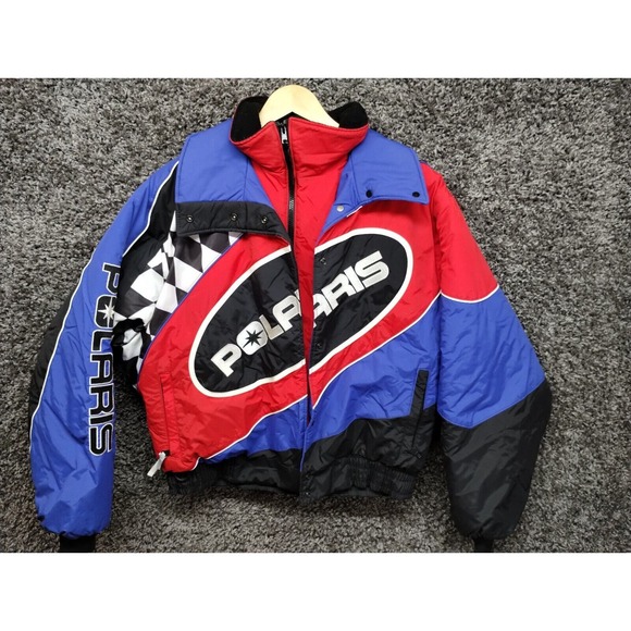 VTG Polaris‎ Edge Racing Jacket Women Large Red Blue Checkered Flag NICE - Picture 1 of 9